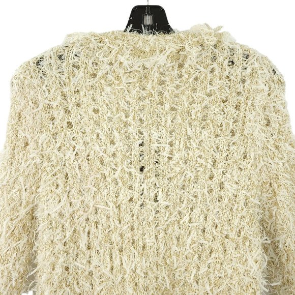 Janet Paris Open Front Cardigan Womens Size S/M Cream Gold Metallic Pockets NEW - Picture 12 of 16